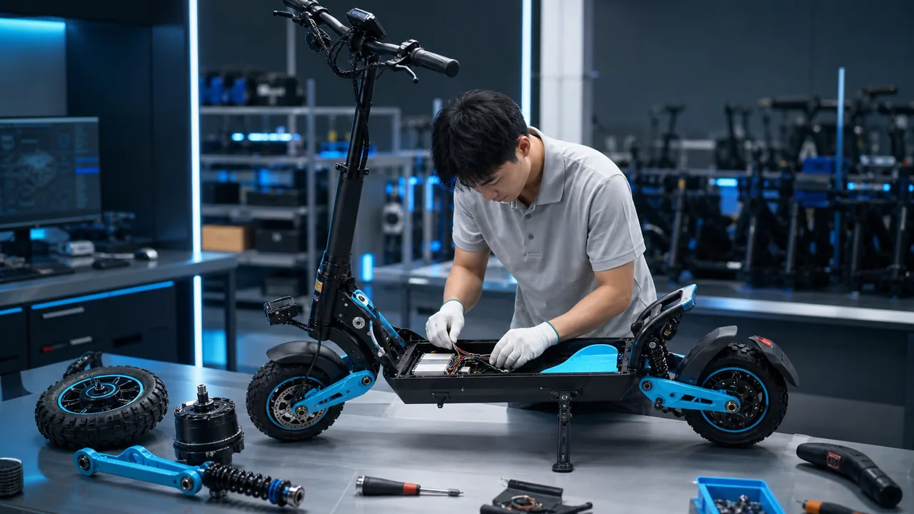 Electric scooter prototype undergoing custom engineering