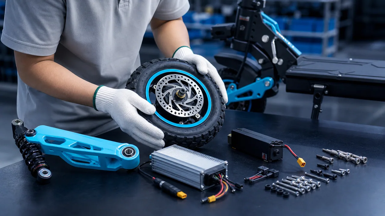 Electric scooter components undergoing sourcing verification