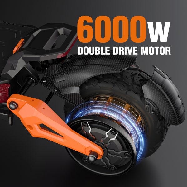 6000W Motor Electric Scooter for Adults, 60V30AH Battery, Up to 80KM/H,  Dual Disc Hydraulic Brakes,  11" Off Road pneumatic tires , Double Suspension