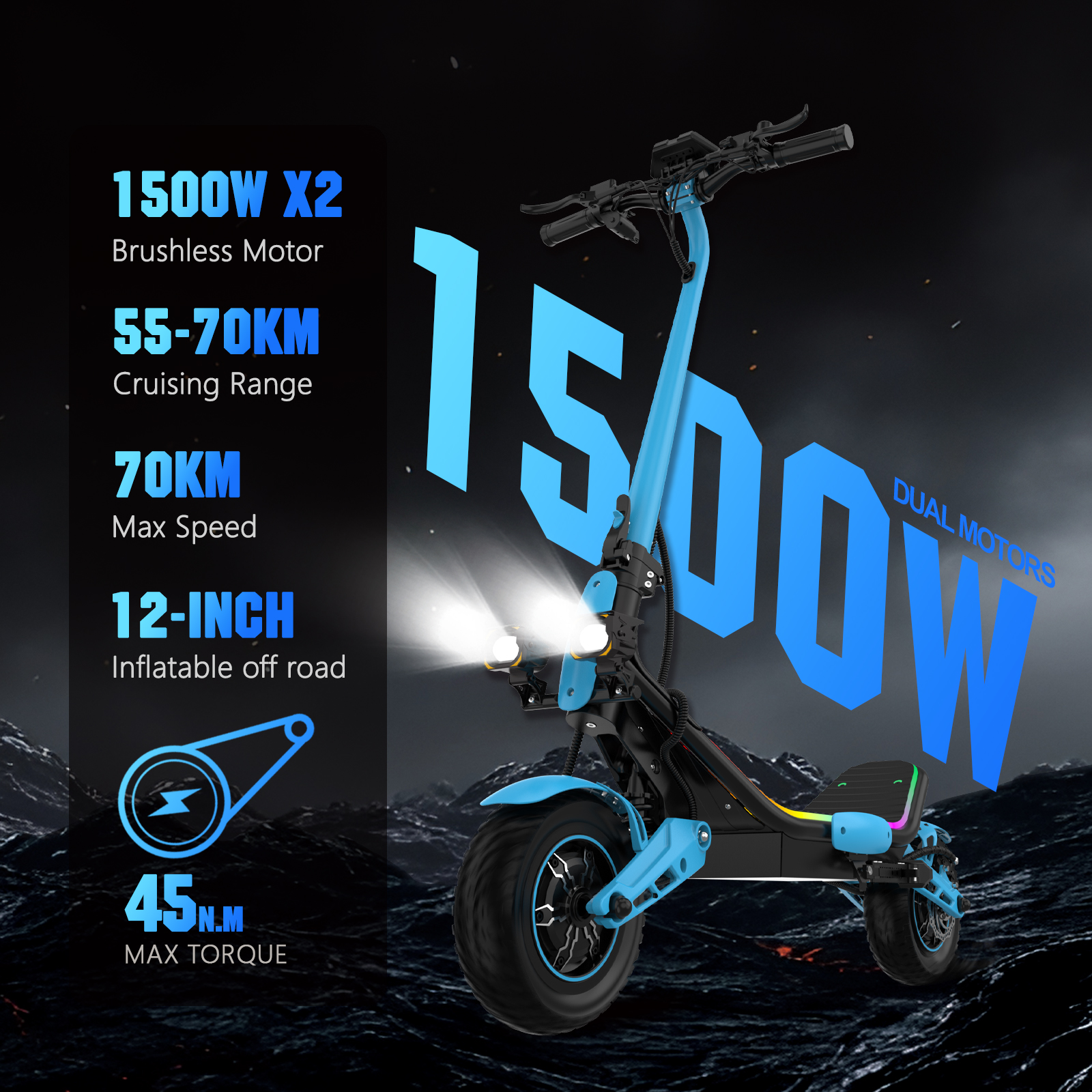 LIT-Z3 Carbon steel/Foldable 60V1500W *2 / 38N.M 60V23Ah 25/45/70km/h 55-70km - Image 4