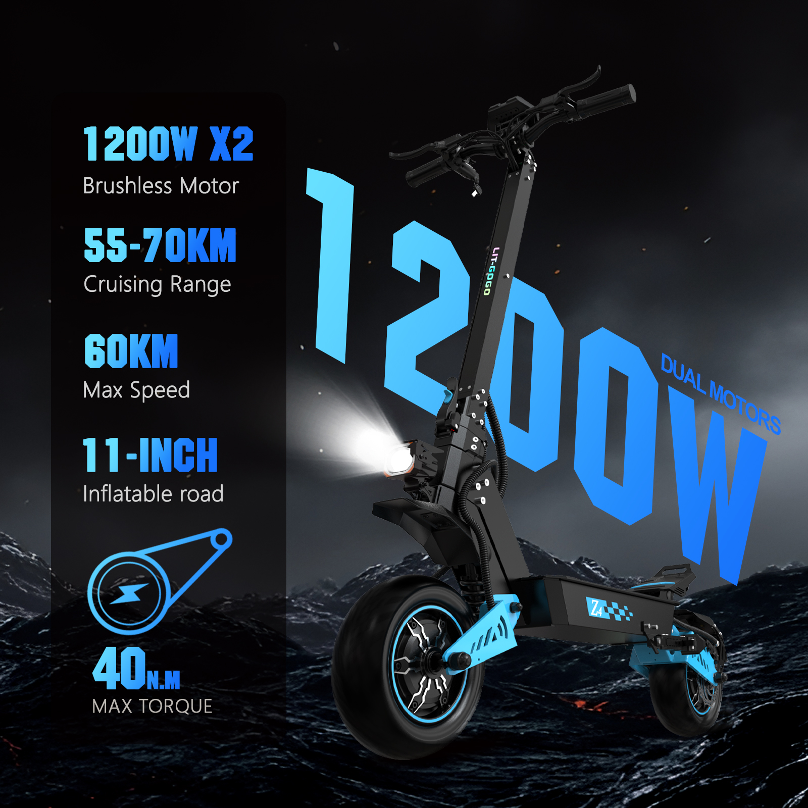 LIT-Z4 Aluminum alloy/Foldable 48V1200W *2 / 35N.M 48V23Ah 25/45/60km/h 55-70km - Image 4