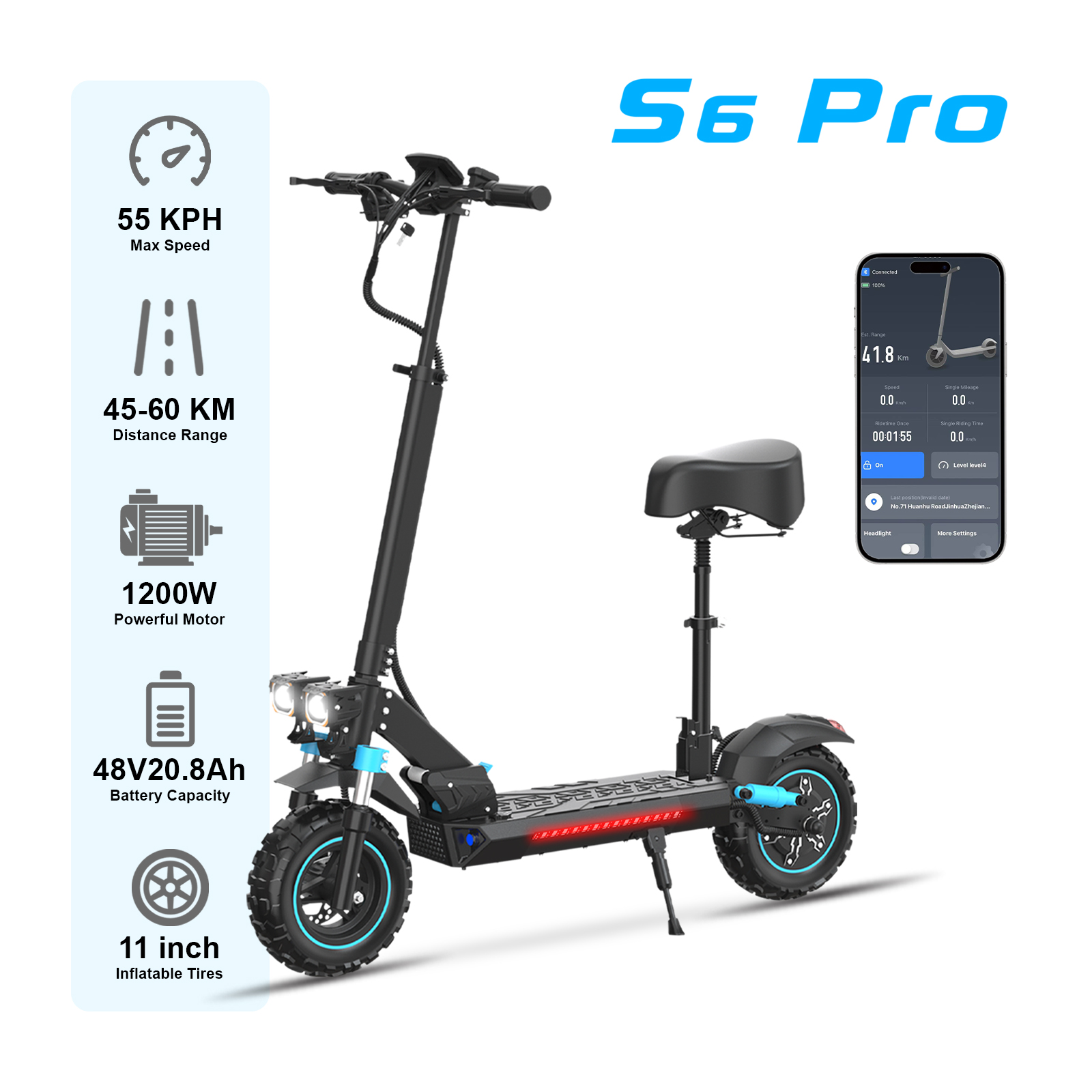 LIT-S6 Pro Aluminum alloy/Foldable 48v1200w/35N.M 48v20.8Ah 25/40/55km/h 45-60km