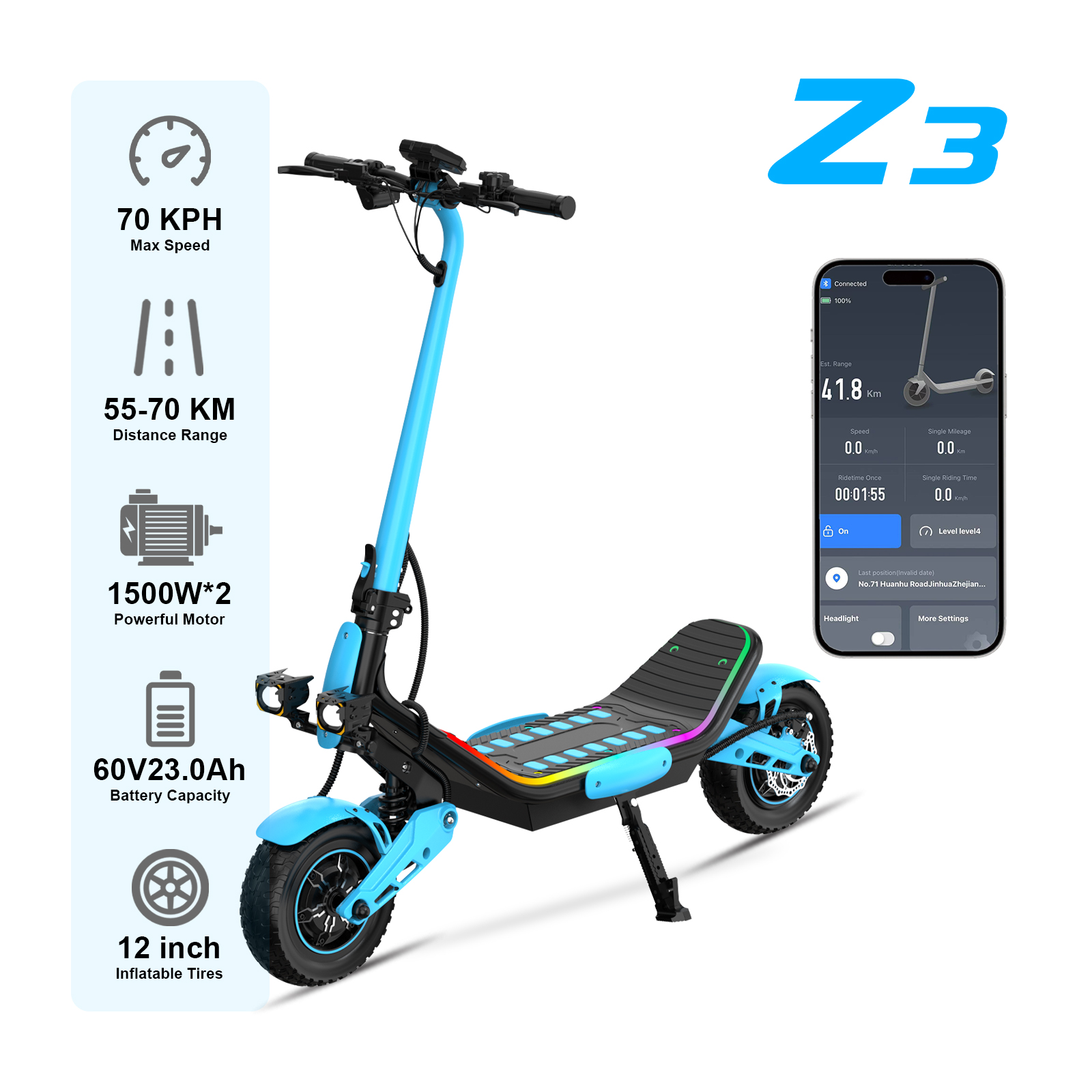LIT-Z3 Carbon steel/Foldable 60V1500W *2 / 38N.M 60V23Ah 25/45/70km/h 55-70km