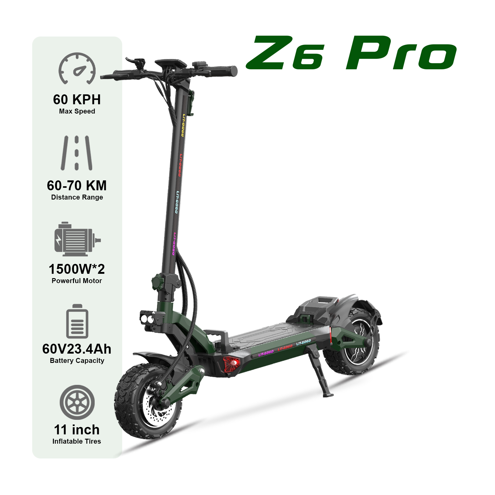 FIT-Z6 Pro Aluminum alloy/Foldable 60V1500W*2 / 38N.M 60V23AH 25/45/60km/h 60-70km